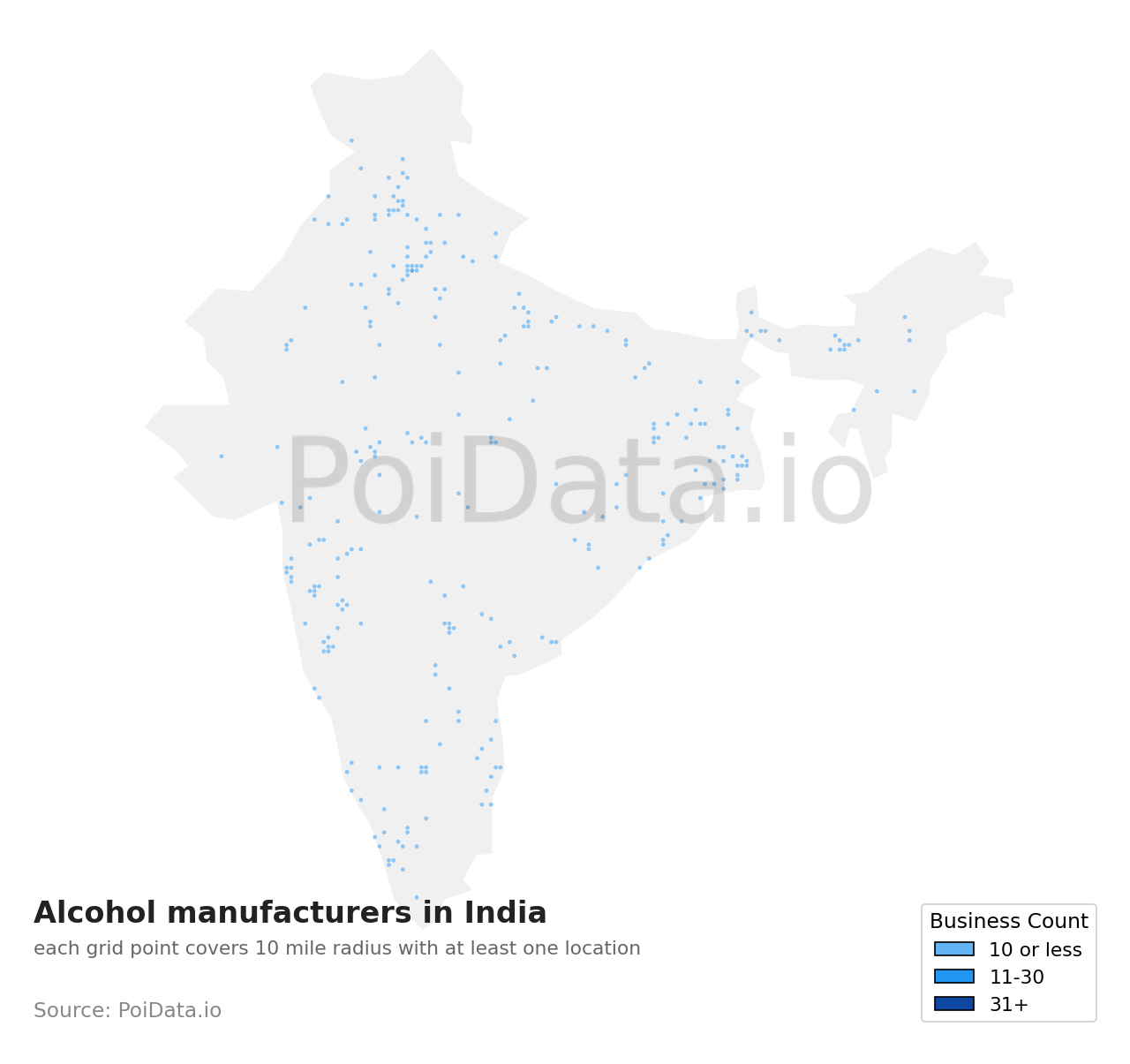 Alcohol manufacturer density map for India