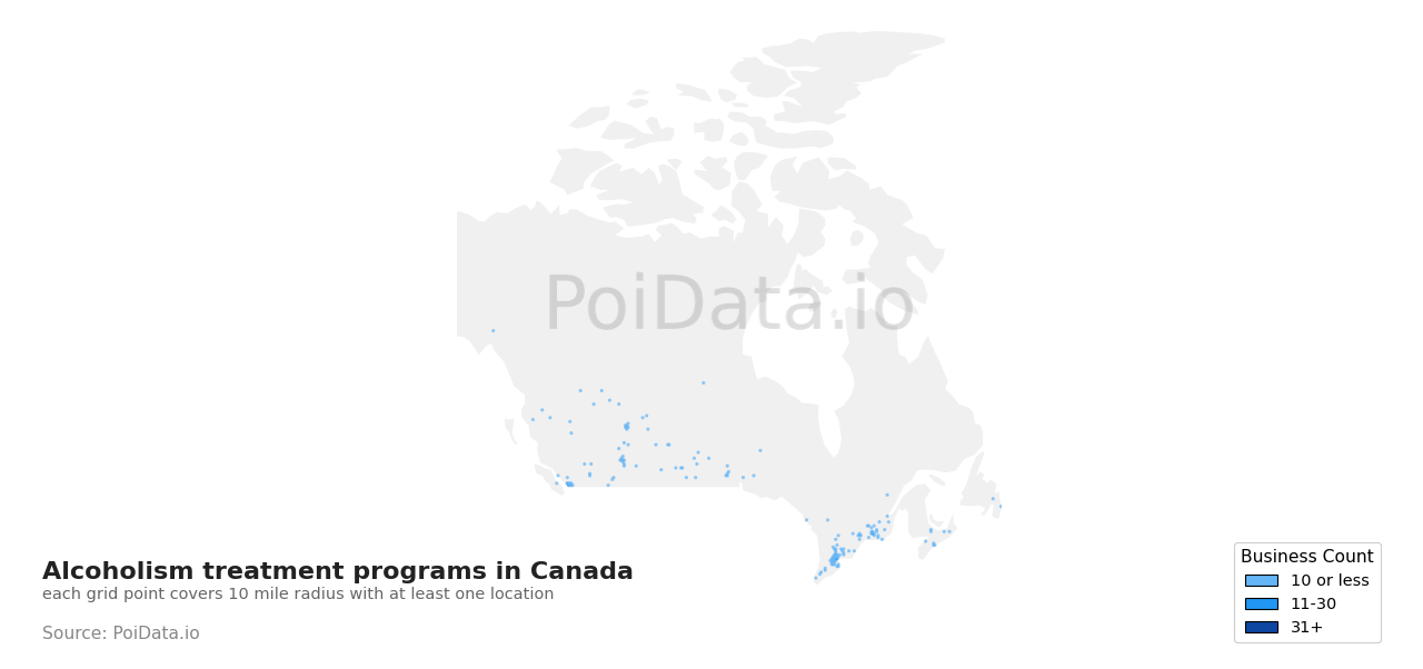 Alcoholism treatment program density map for Saskatchewan, Canada