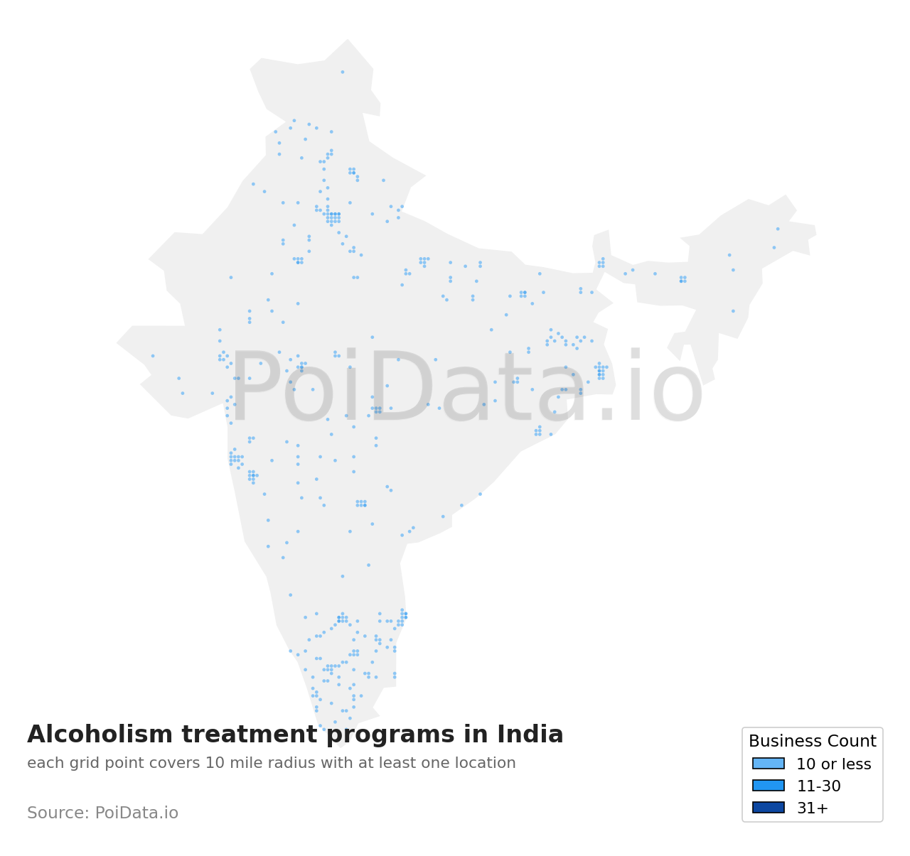 Alcoholism treatment program density map for India