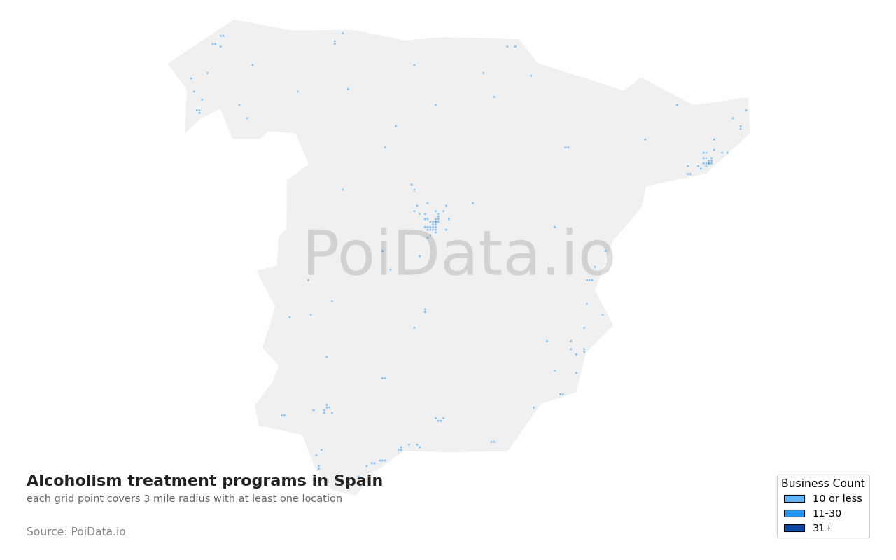 Alcoholism treatment program density map for Spain
