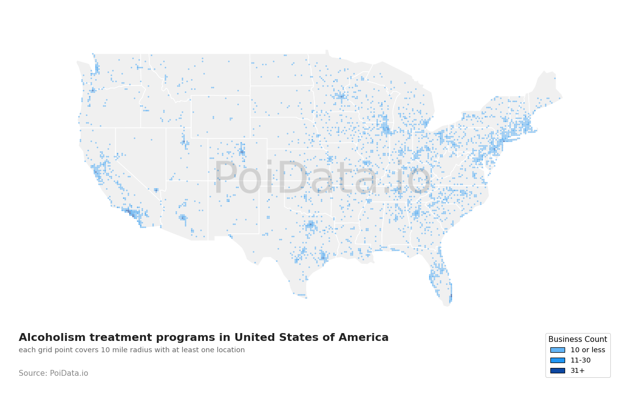 Alcoholism treatment program density map for New Hampshire, United States
