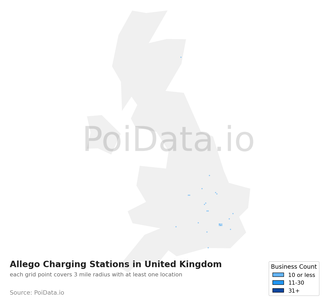 Allego Charging Station density map for United Kingdom