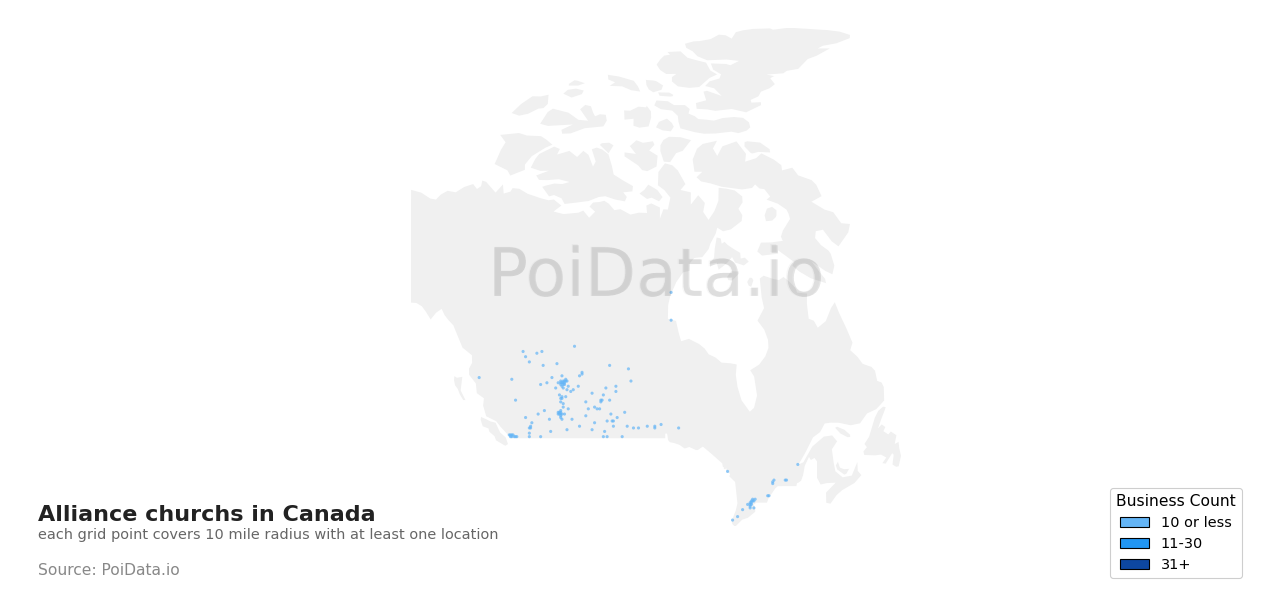 Alliance church density map for Ontario, Canada
