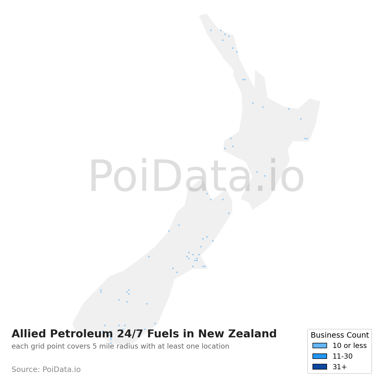 Allied Petroleum 24/7 Fuel density map for New Zealand