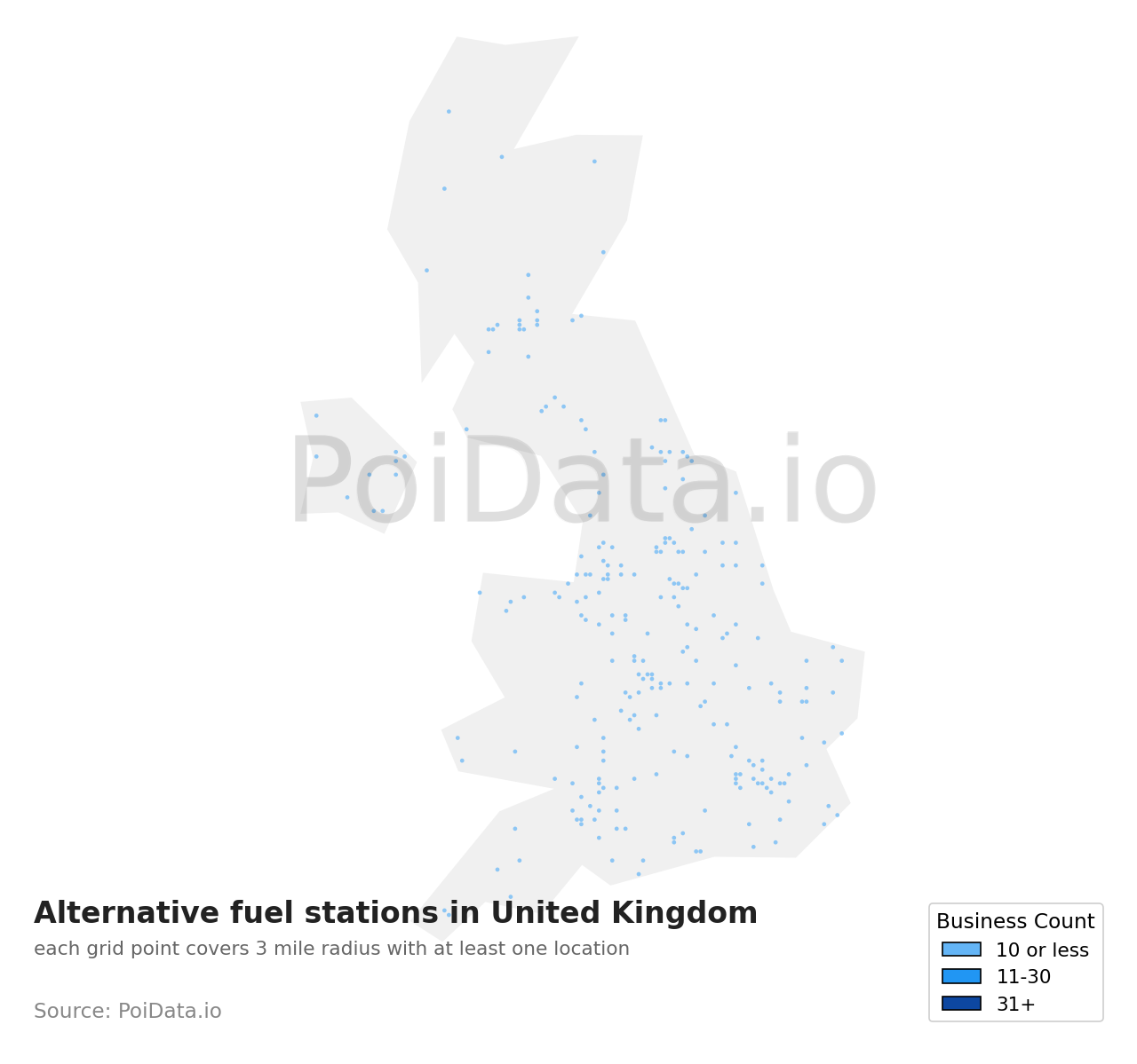 Alternative fuel station density map for United Kingdom