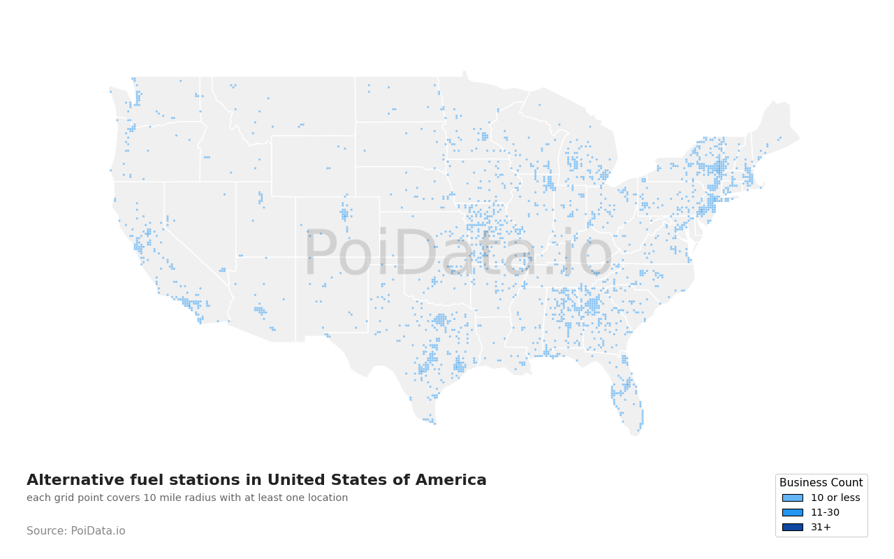 Alternative fuel station density map for United States