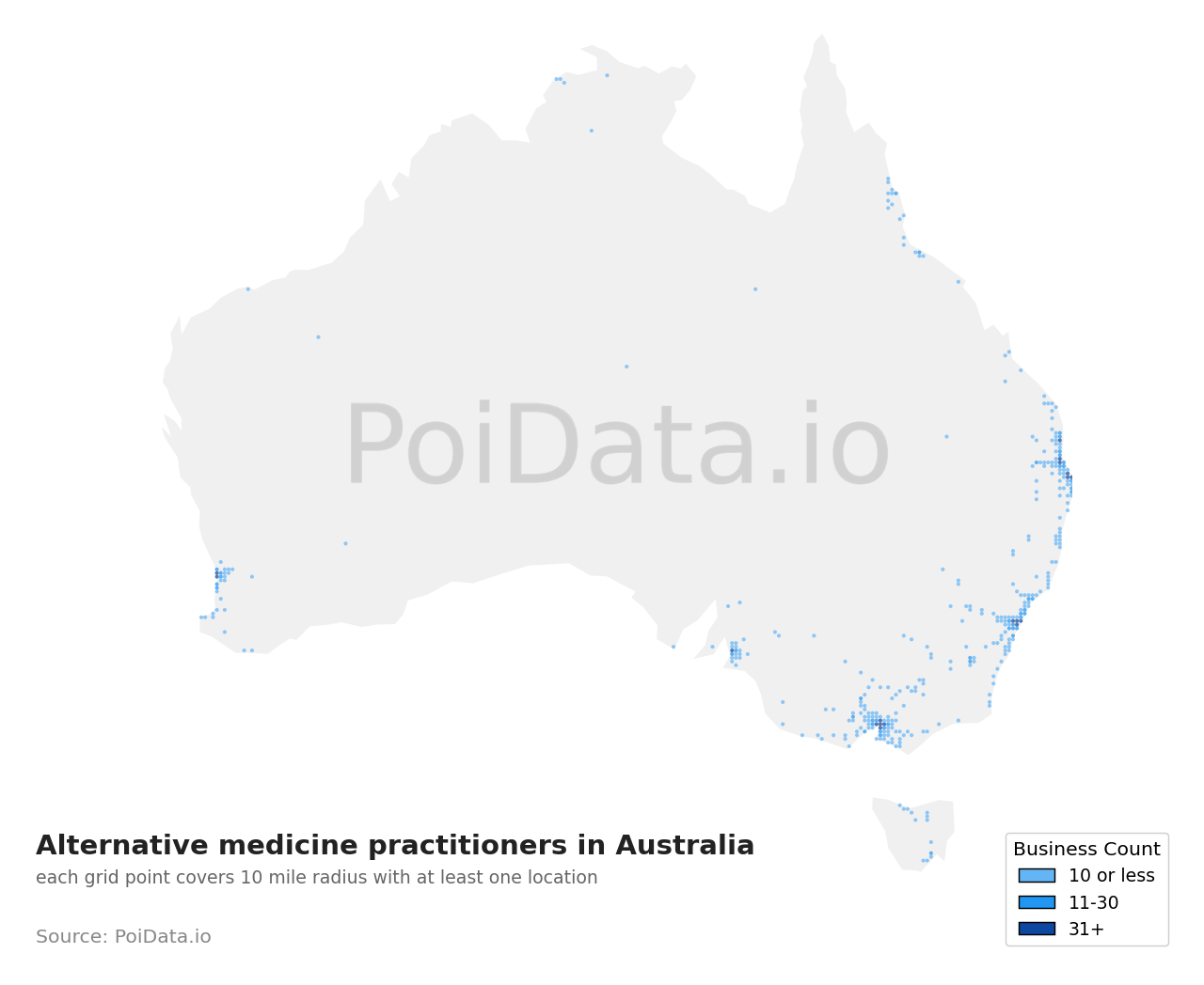Alternative medicine practitioner density map for ACT, Australia