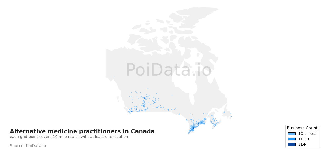 Alternative medicine practitioner density map for Canada