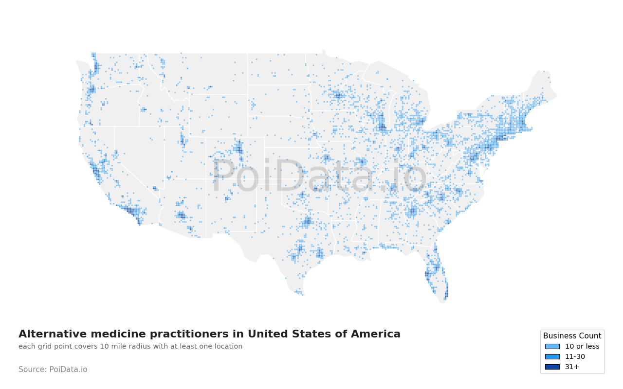 Alternative medicine practitioner density map for Florida, United States