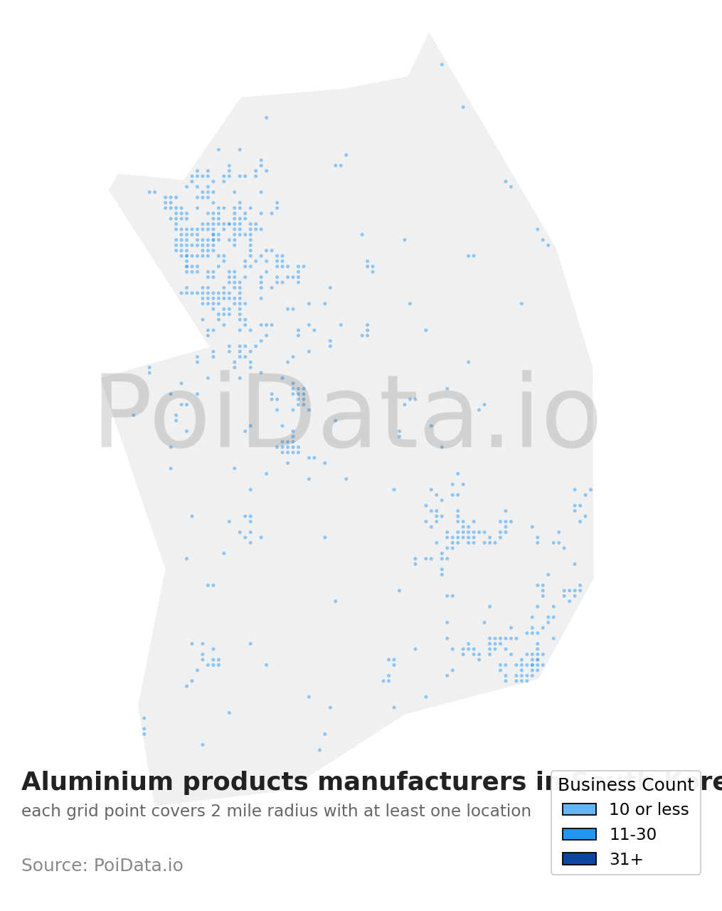 Aluminium products manufacturer density map for South Korea