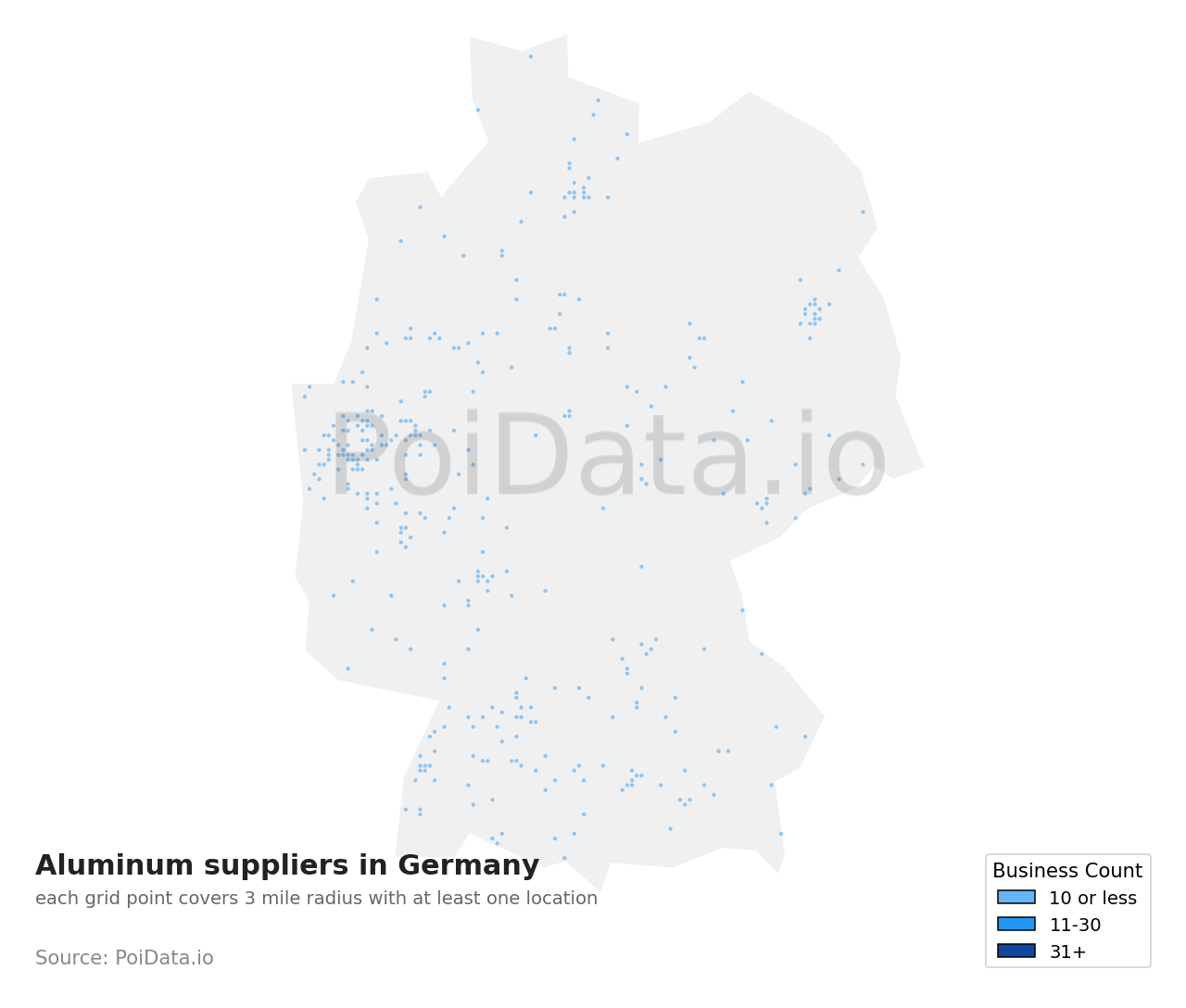 Aluminum supplier density map for Germany