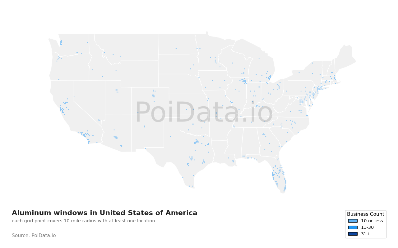 Aluminum window density map for Texas, United States