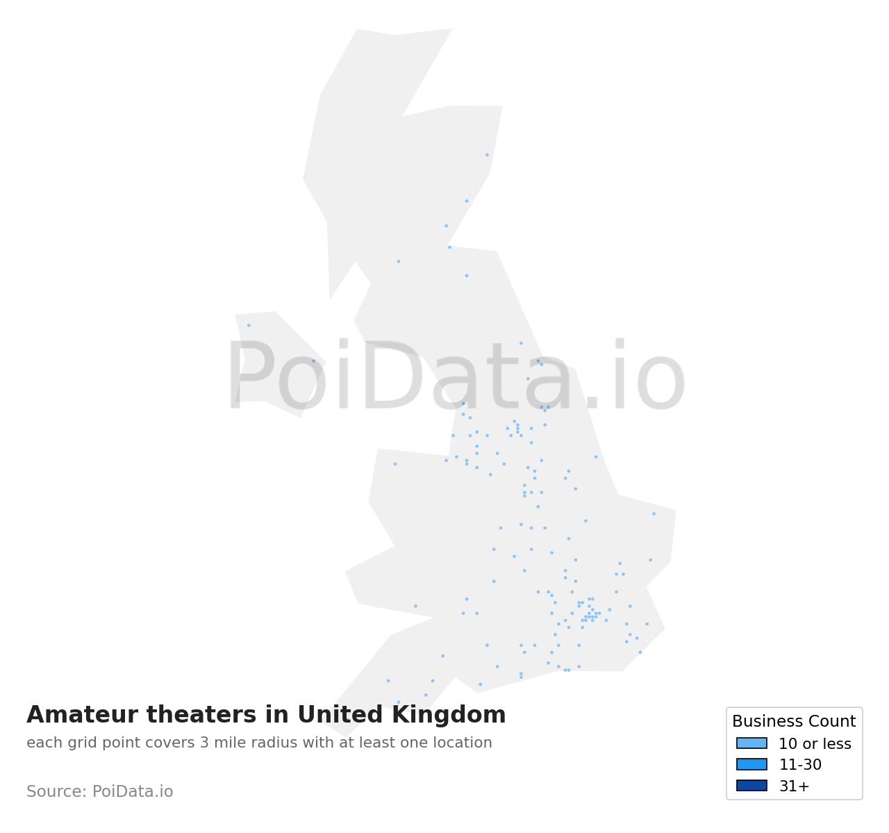 Amateur theater density map for United Kingdom