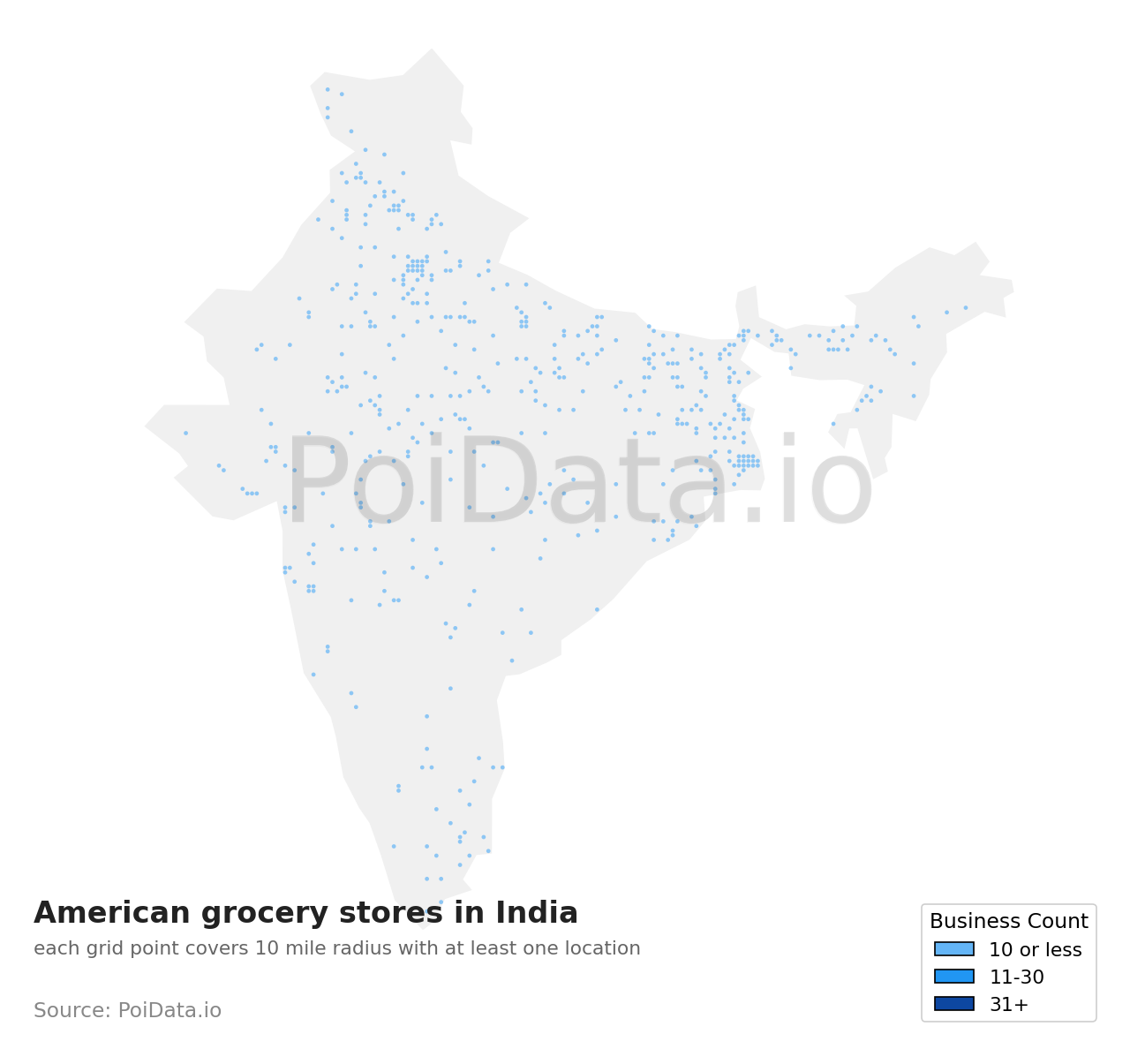 American grocery store density map for India