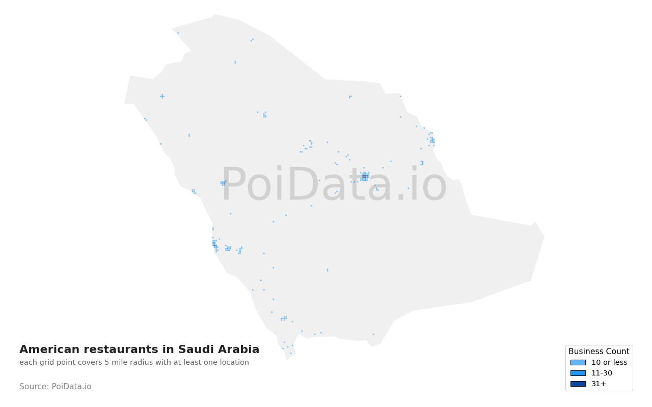 American restaurant density map for Saudi Arabia