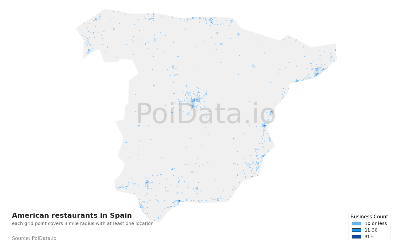 American restaurant density map for Spain