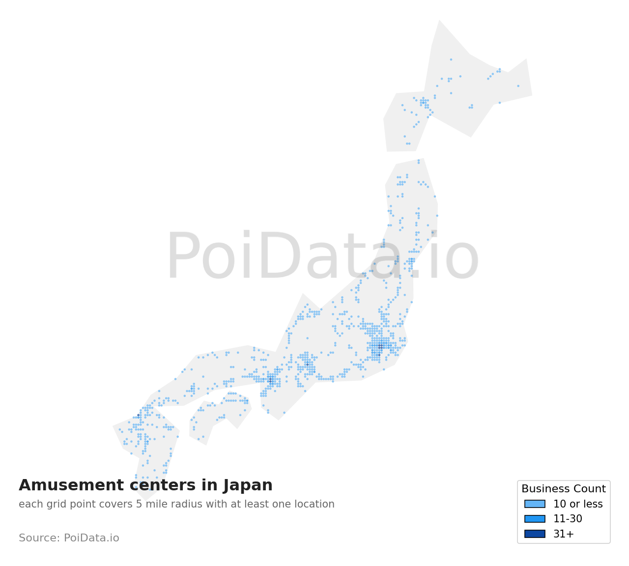 Amusement center density map for Japan