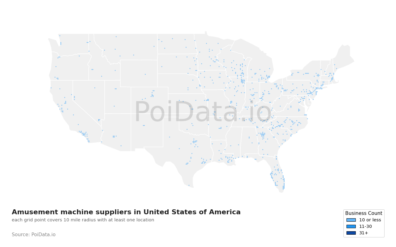 Amusement machine supplier density map for New York, United States