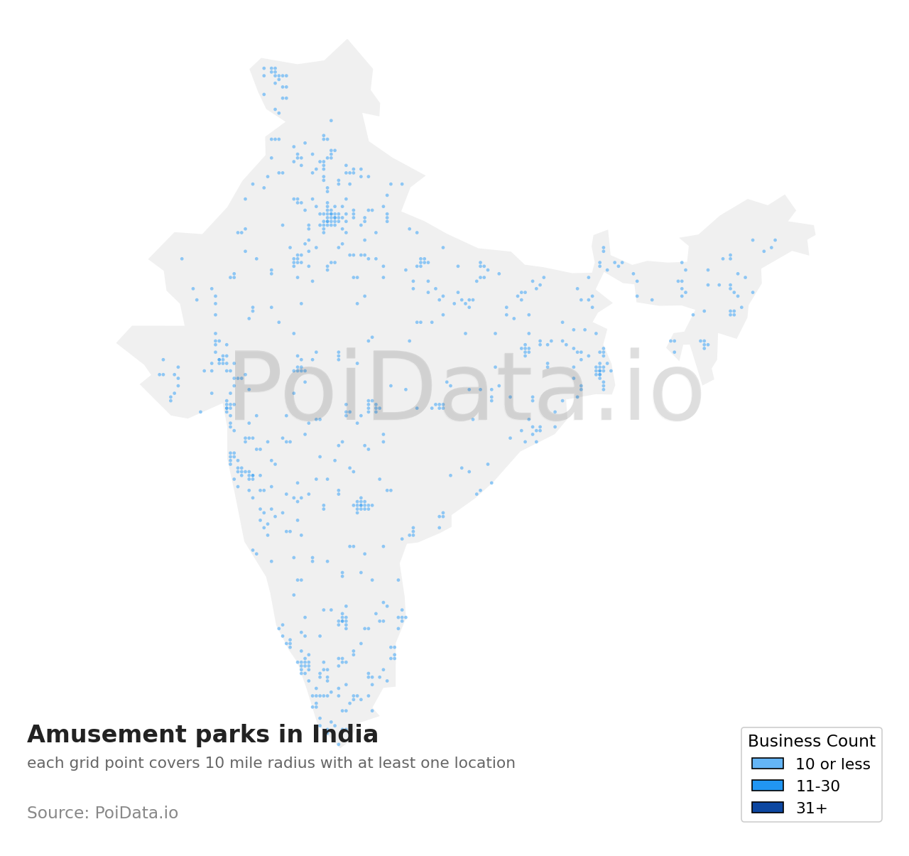 Amusement park density map for India