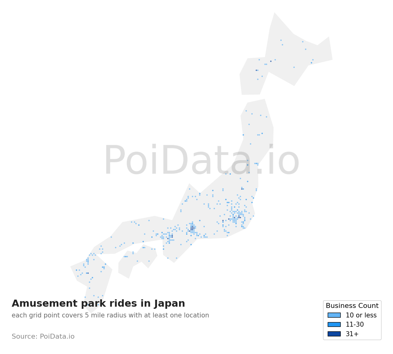 Amusement park ride density map for Abuta District, Hokkaido, Japan