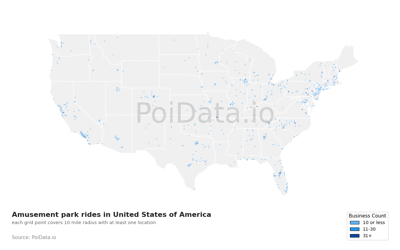 Amusement park ride density map for Iowa, United States