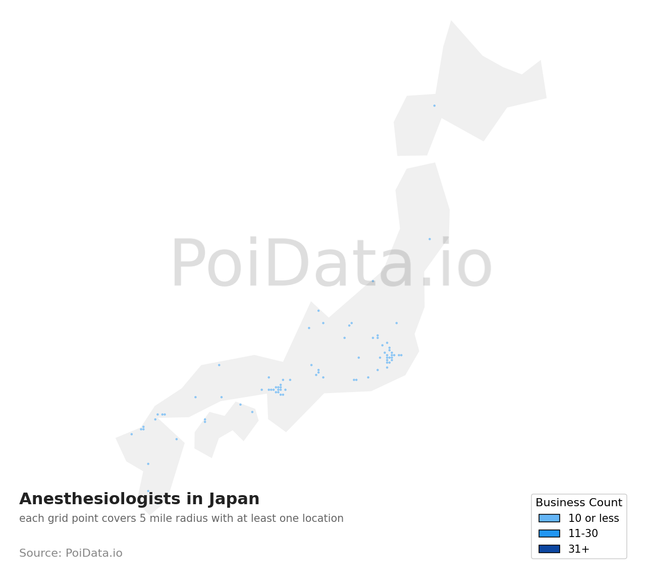 Anesthesiologist density map for Japan