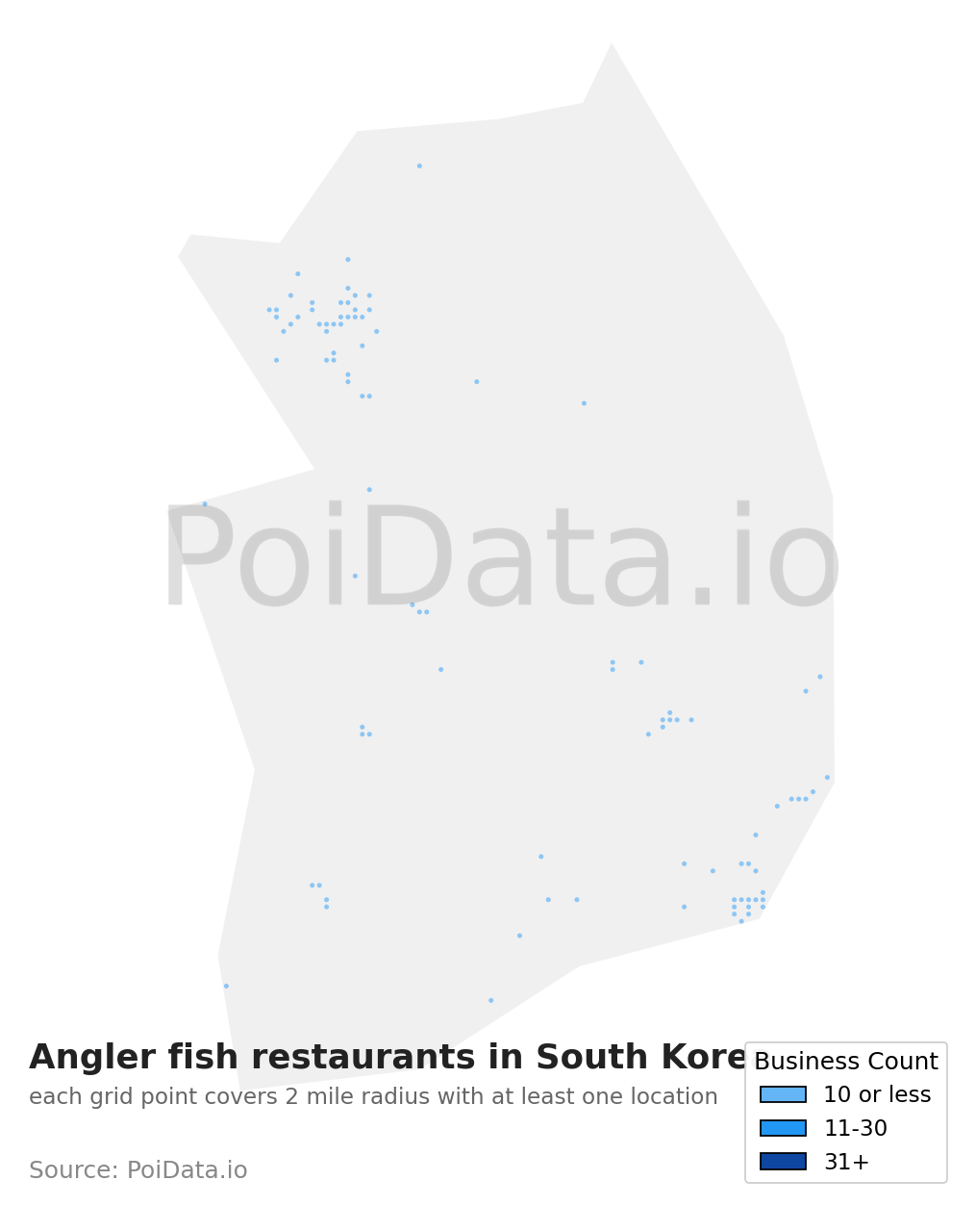 Angler fish restaurant density map for South Korea