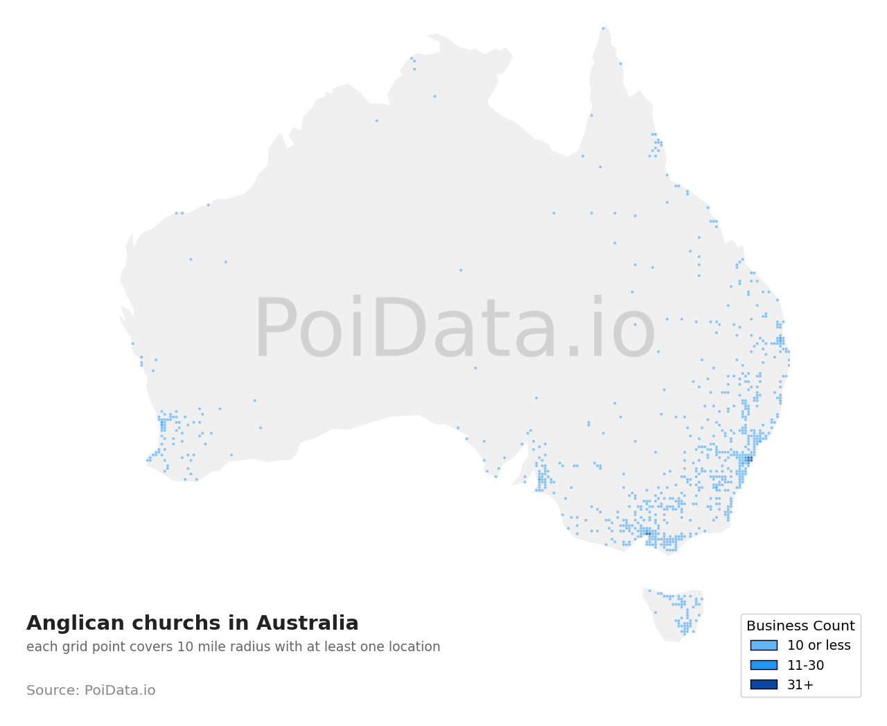 Anglican church density map for Australia