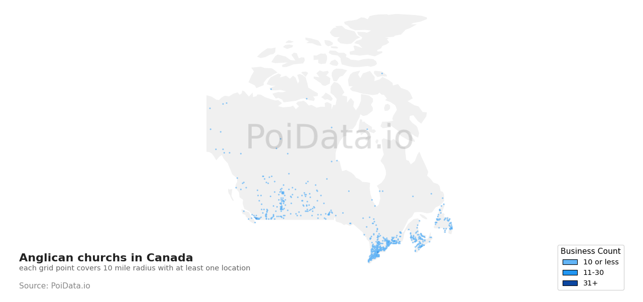 Anglican church density map for Manitoba, Canada