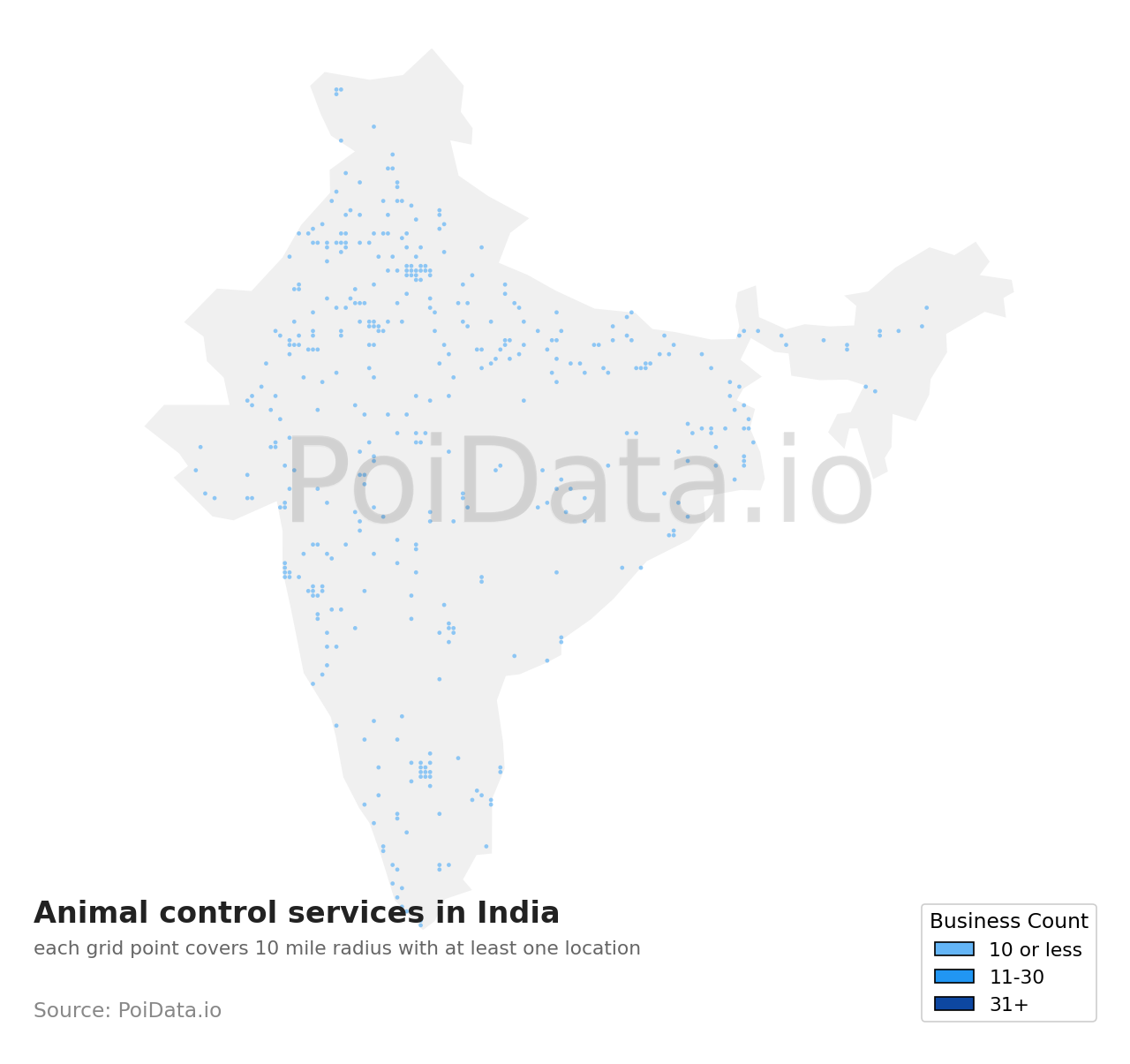 Animal control service density map for India