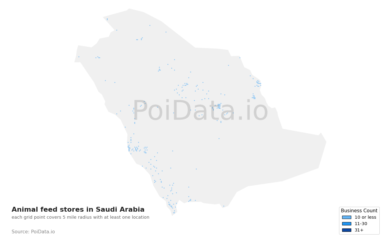 Animal feed store density map for Saudi Arabia
