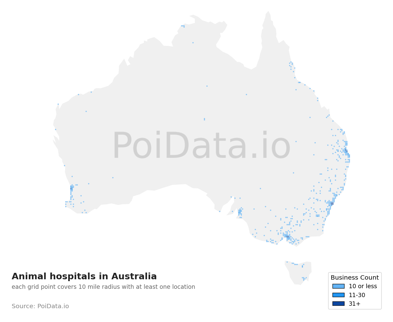 Animal hospital density map for Australia