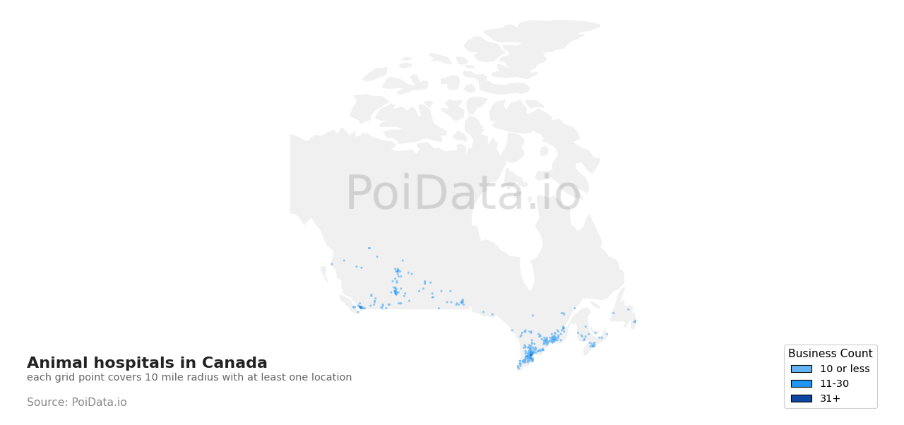 Animal hospital density map for British Columbia, Canada