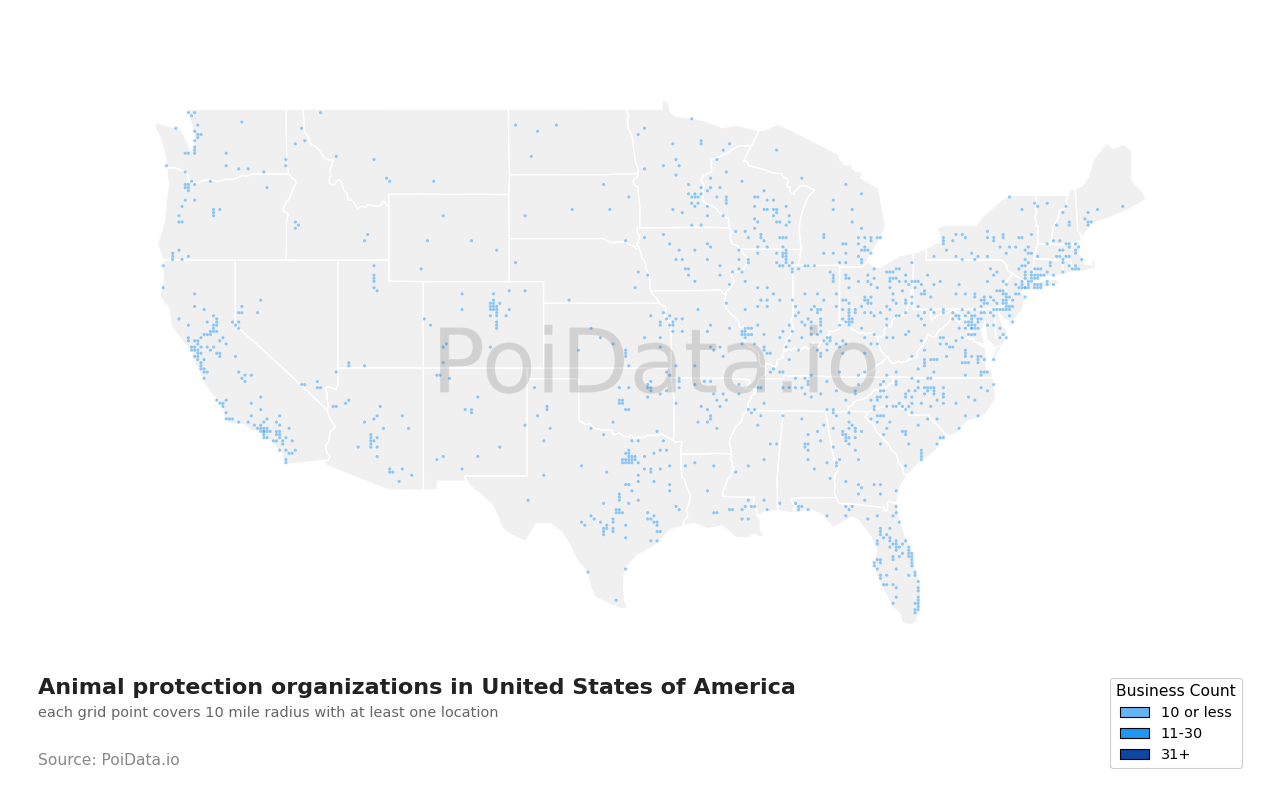 Animal protection organization density map for United States