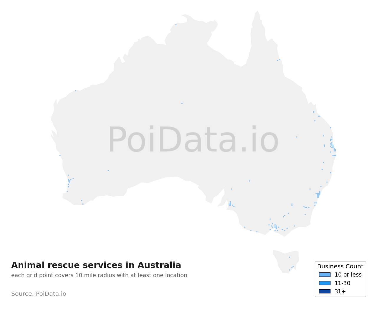Animal rescue service density map for Australia