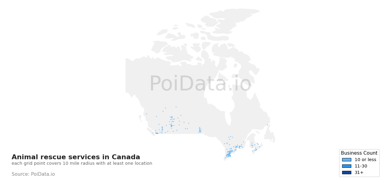 Animal rescue service density map for Ontario, Canada