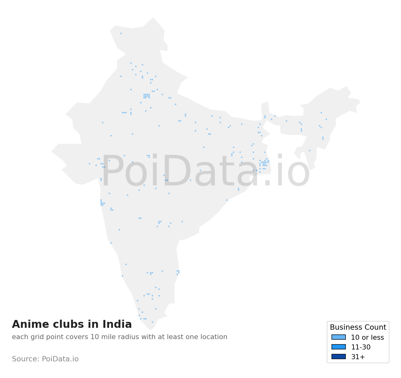 Anime club density map for India