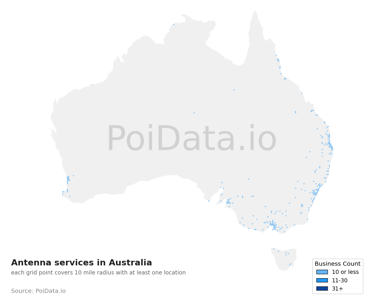 Antenna service density map for Western Australia, Australia