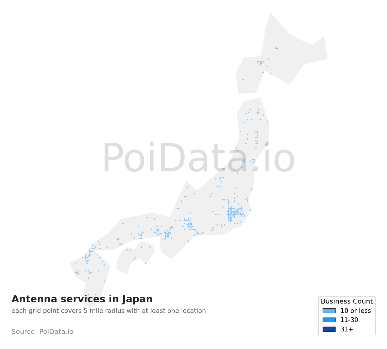 Antenna service density map for Japan