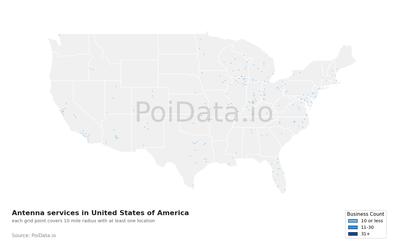Antenna service density map for Ohio, United States