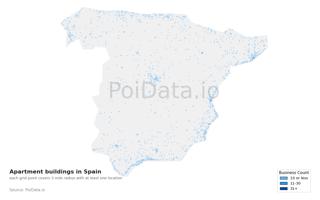 Apartment building density map for Spain