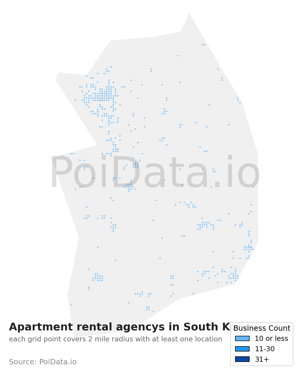 Apartment rental agency density map for South Korea