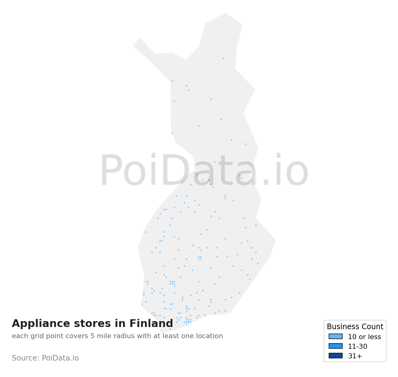 Appliance store density map for Finland