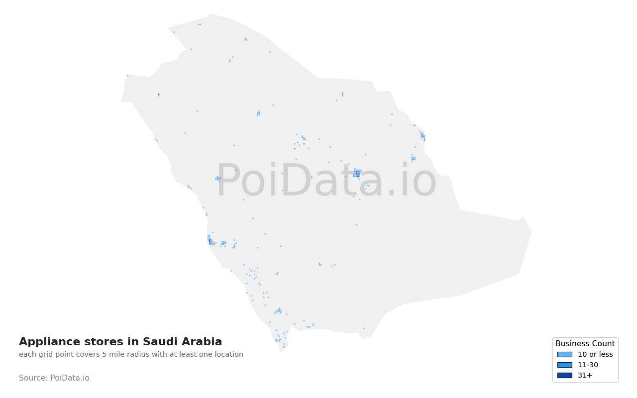 Appliance store density map for Saudi Arabia