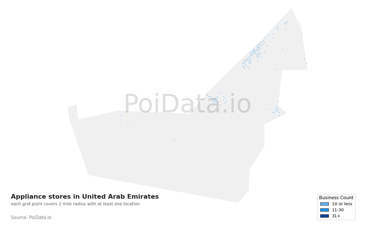 Appliance store density map for United Arab Emirates