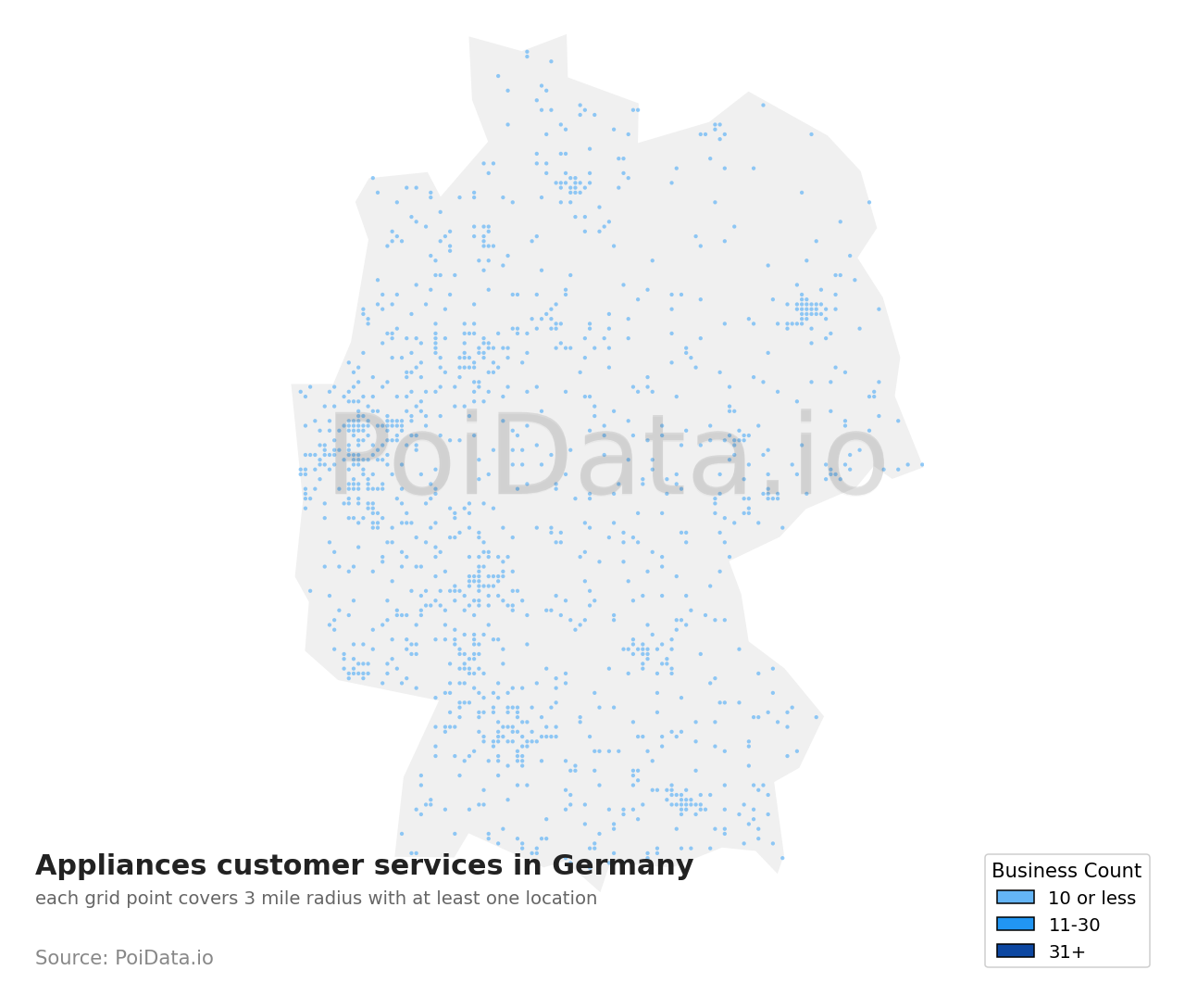 Appliances customer service density map for Germany