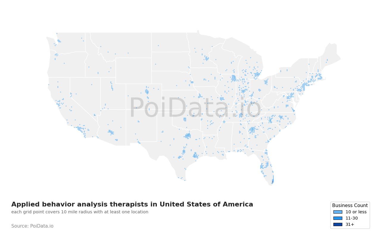Applied behavior analysis therapist density map for New Mexico, United States