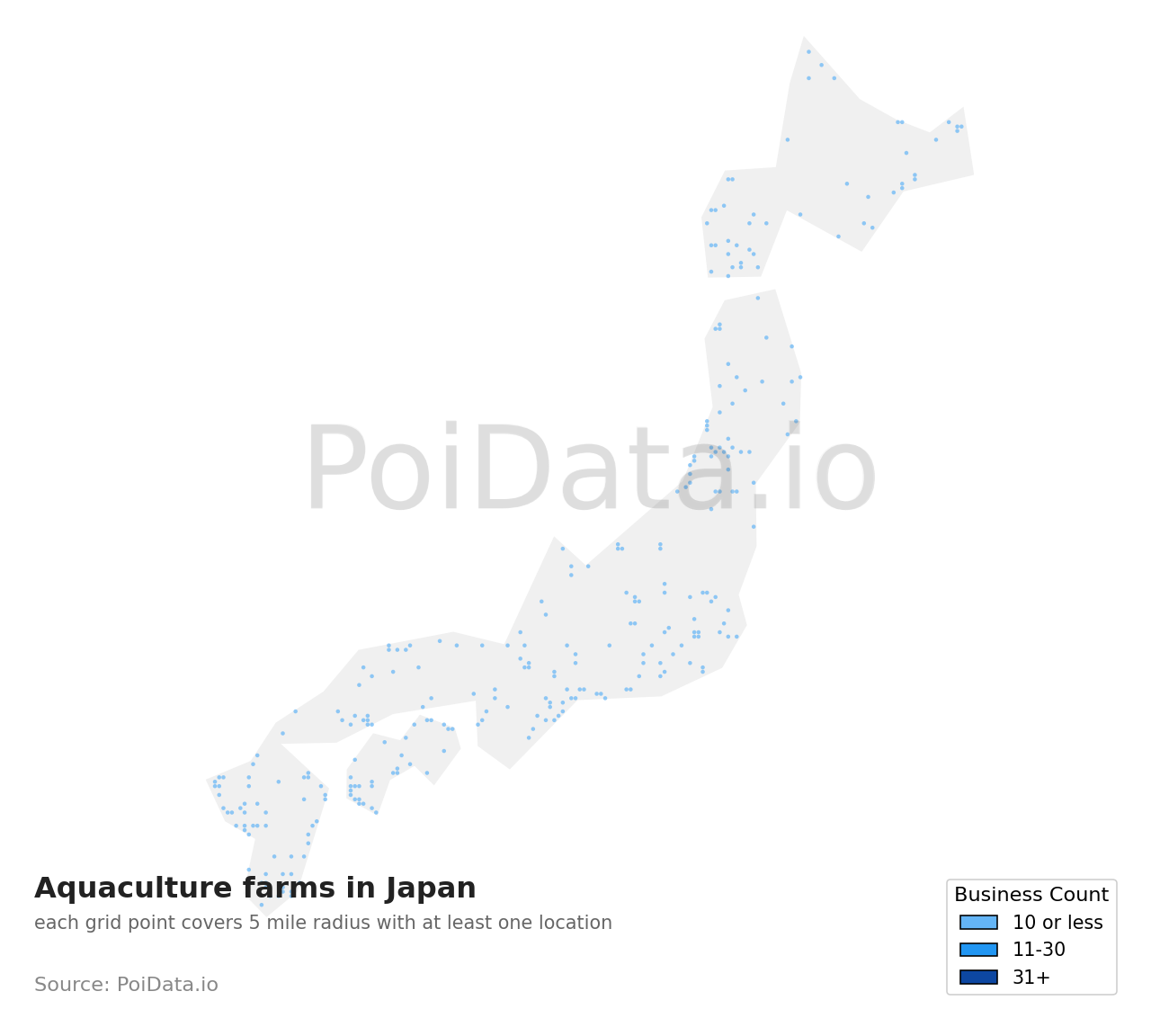Aquaculture farm density map for Japan