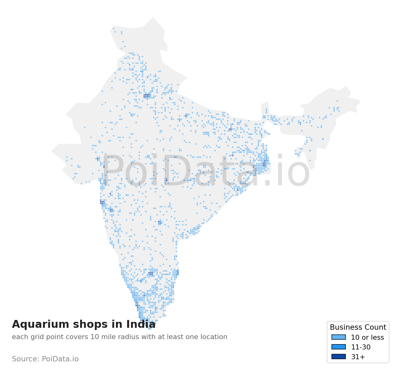 Aquarium shop density map for India