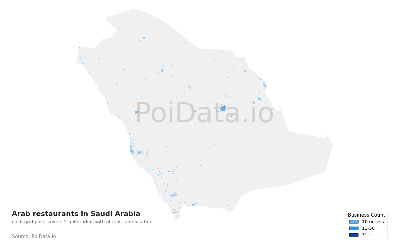 Arab restaurant density map for Saudi Arabia